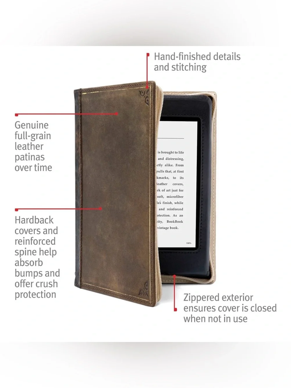 BookBook Distressed Leather Case for Kindle 10th 2018-2020.